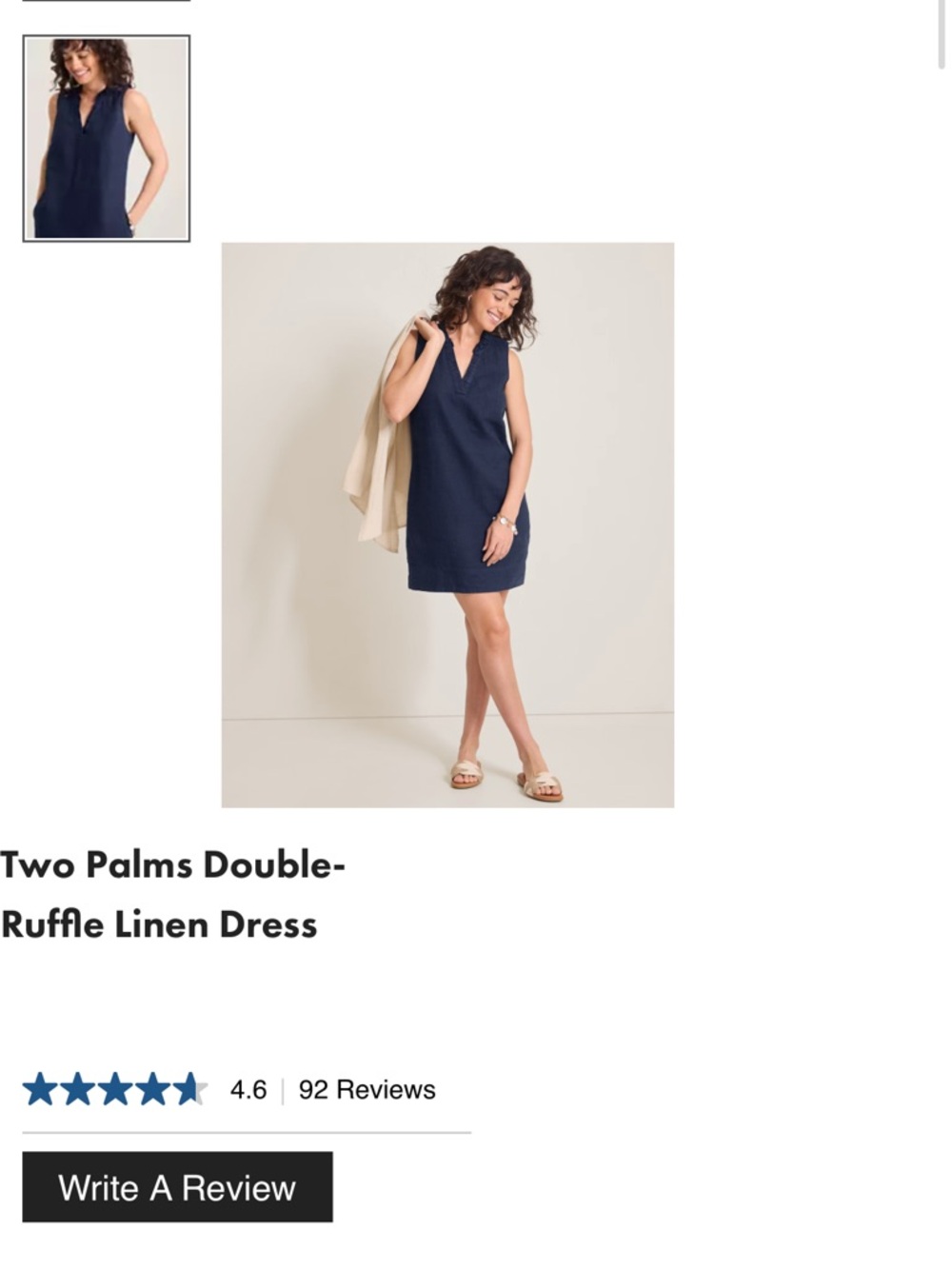 Tommy Bahama two palms ruffle Navy Sleeveless V-Neck Linen Shift Dress